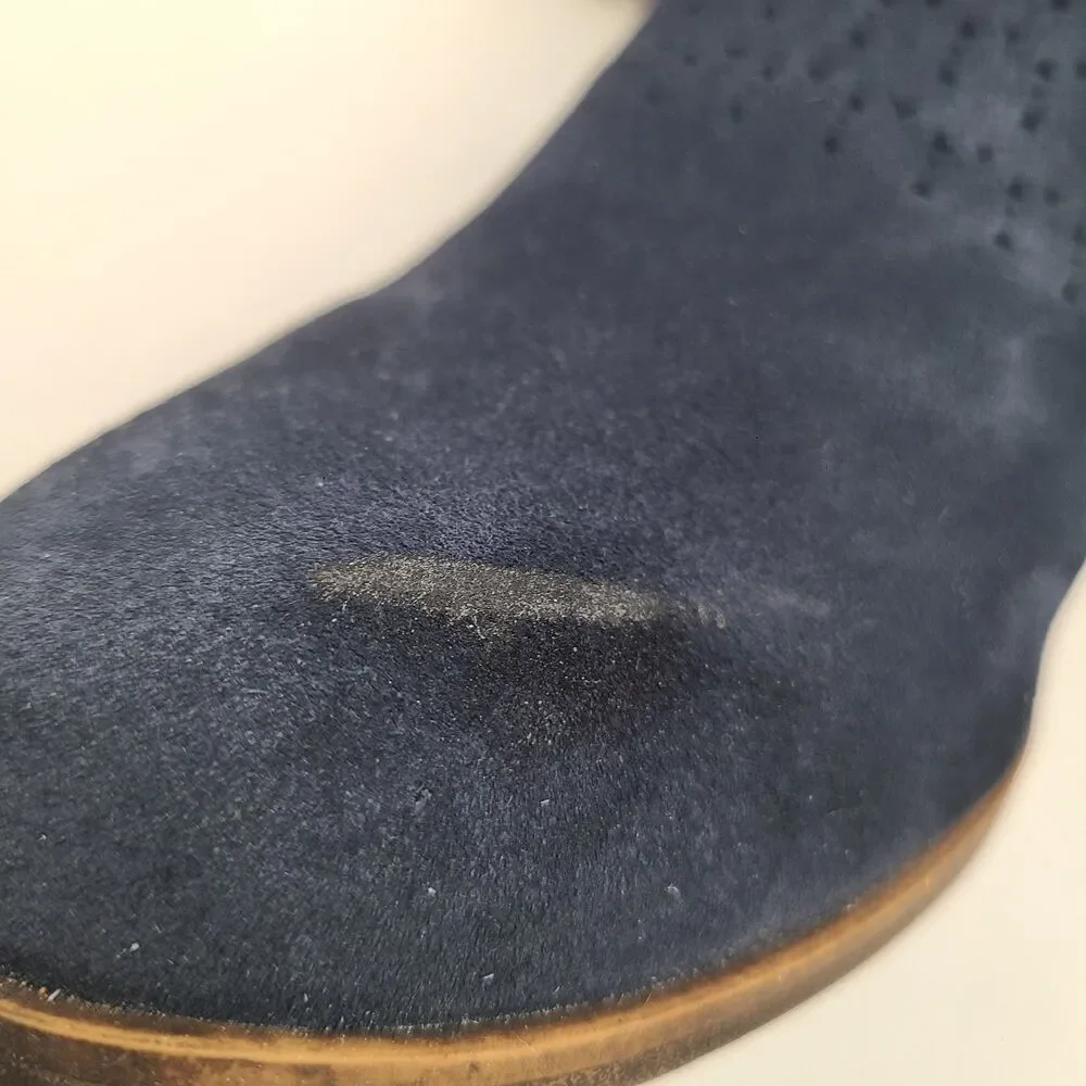 Toms Boots Womens 10 Deia Ankle Booties Blue Suede Side Zip Block Heels 10010981 - Picture 9 of 9